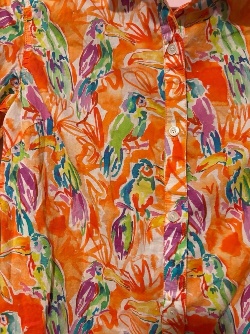 J. McLaughlin colorful parrot print button up top small